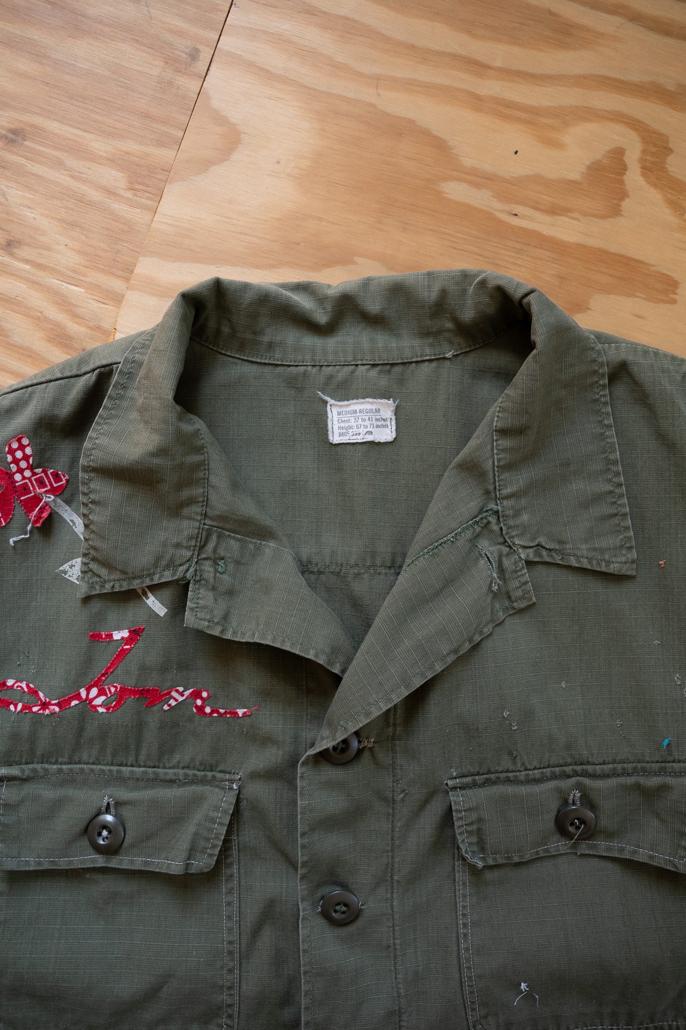 Image of Vintage Military Ripstop Utility Shirt with Bandana Appliqué