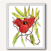 Image 1 of Cardinal bird on the river,  original fine art watercolor