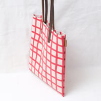 Image 5 of Grid Soft Tote red and brown