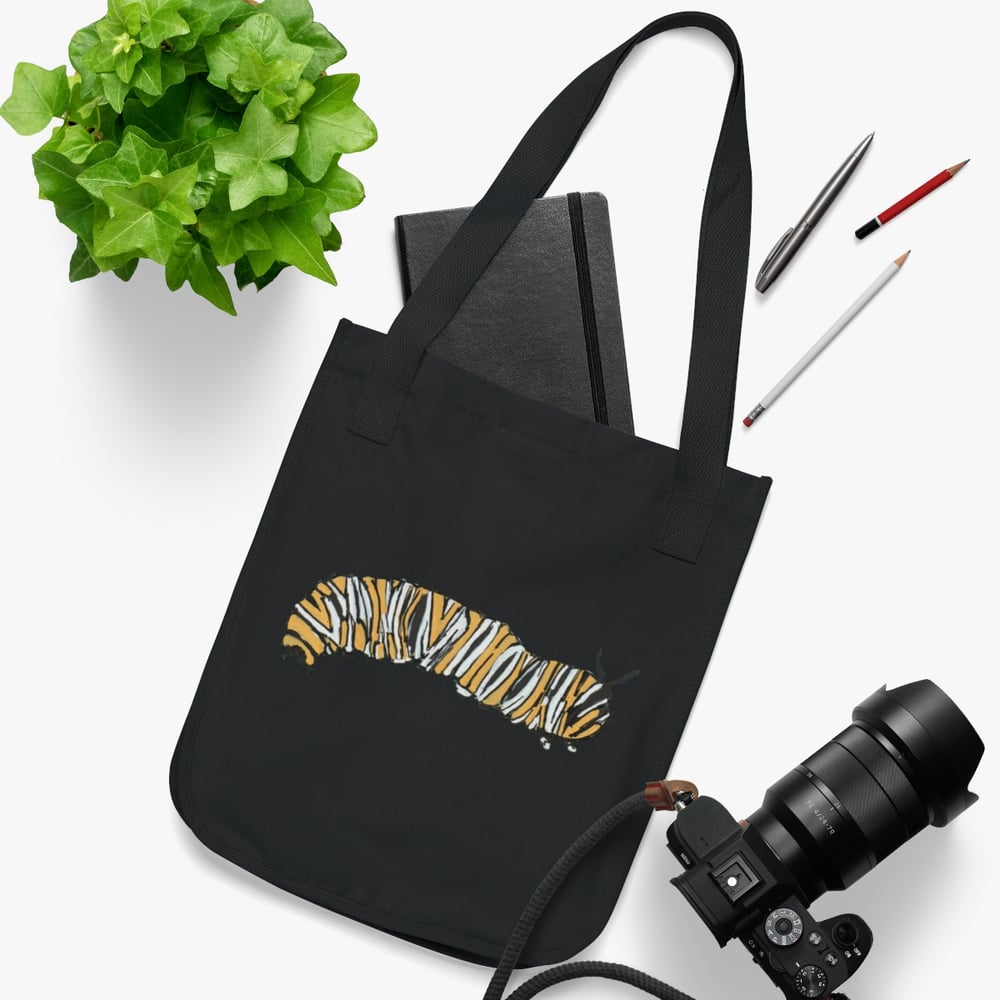 Image of Monarch Caterpillar Hand-Painted Organic Canvas Tote Bag