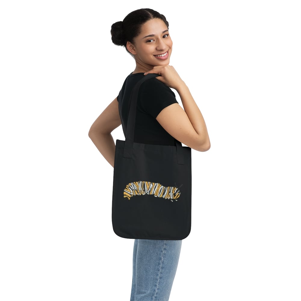 Image of Monarch Caterpillar Hand-Painted Organic Canvas Tote Bag