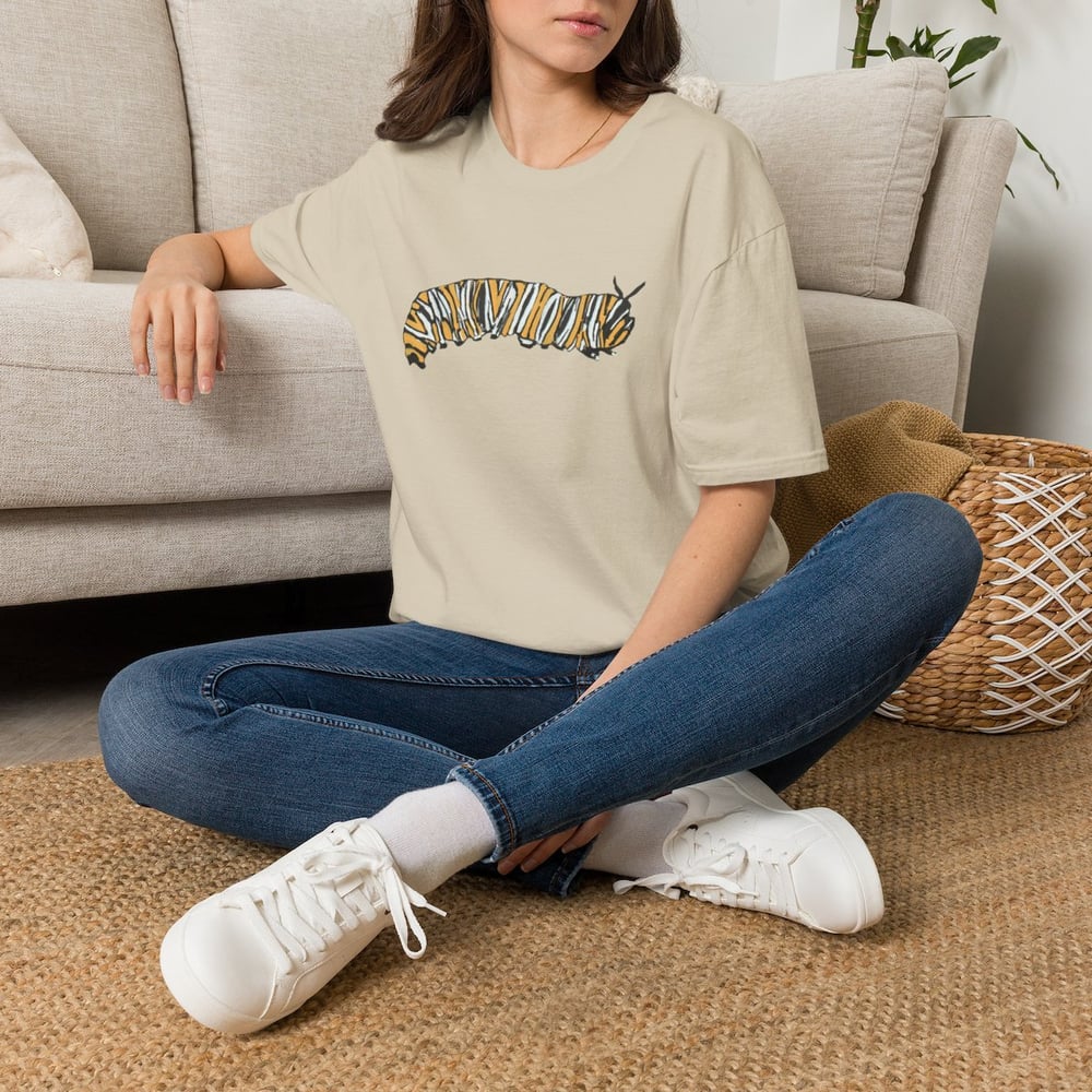 Image of Monarch Caterpillar Pollinator Garden T-Shirt | Butterfly Lover Graphic Tee