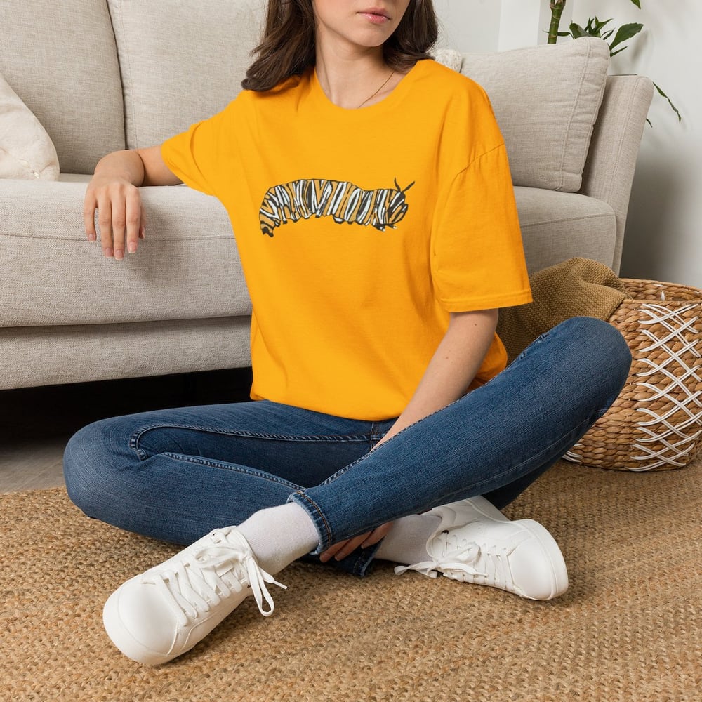 Image of Monarch Caterpillar Pollinator Garden T-Shirt | Butterfly Lover Graphic Tee