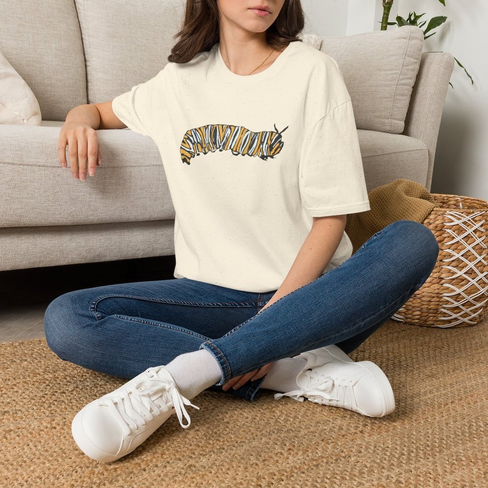 Image of Monarch Caterpillar Pollinator Garden T-Shirt | Butterfly Lover Graphic Tee