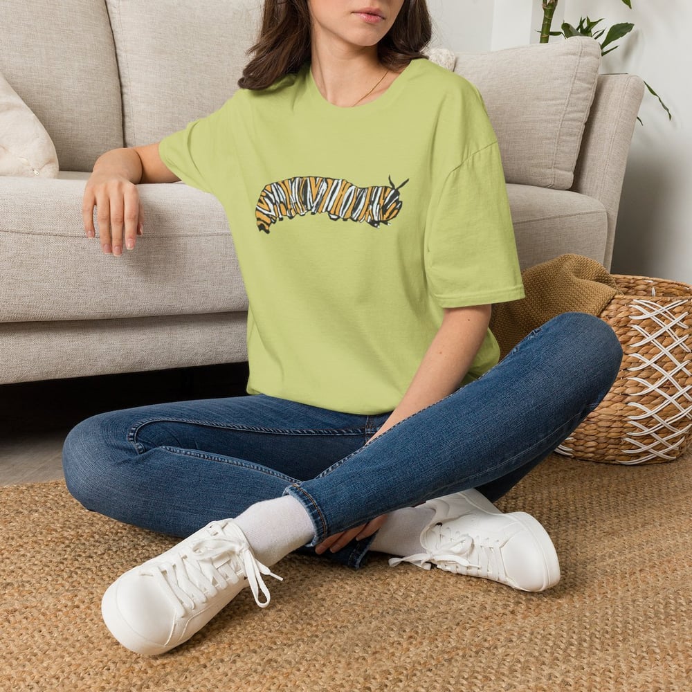 Image of Monarch Caterpillar Pollinator Garden T-Shirt | Butterfly Lover Graphic Tee