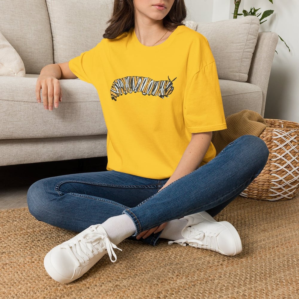 Image of Monarch Caterpillar Pollinator Garden T-Shirt | Butterfly Lover Graphic Tee