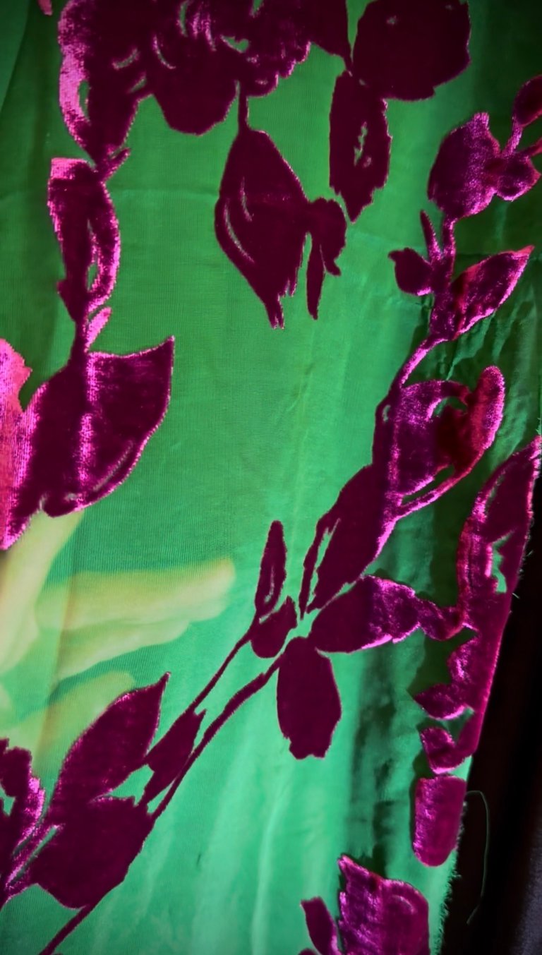 LIMITED EDITION Silk Velvet Burnout "Beverly" Dressing Gown, Green/Magenta