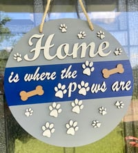 Image 2 of Home Is Where the Paws Are • 15” Painted Multi‑Layer Door Hanger