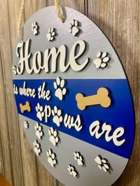 Image 4 of Home Is Where the Paws Are • 15” Painted Multi‑Layer Door Hanger