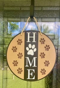 Image 2 of HOME Door Hanger • Dog Paw “O” • 15” Multi‑Layer Painted Sign