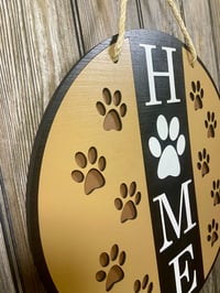 Image 3 of HOME Door Hanger • Dog Paw “O” • 15” Multi‑Layer Painted Sign