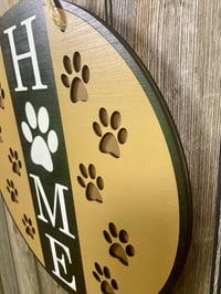Image 4 of HOME Door Hanger • Dog Paw “O” • 15” Multi‑Layer Painted Sign