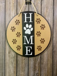 Image 1 of HOME Door Hanger • Dog Paw “O” • 15” Multi‑Layer Painted Sign