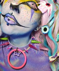 Image 1 of UV REACTIVE Purple, Green and pink spiked choker
