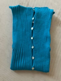 Image 4 of Merino Rib Top with Pearl Button boat  neck turquoise 