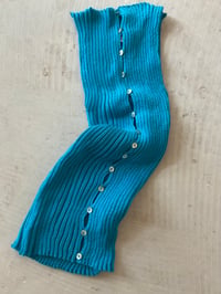 Image 1 of Merino Rib Top with Pearl Button boat  neck turquoise 