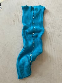 Image 2 of Merino Rib Top with Pearl Button boat  neck turquoise 