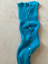 Image 3 of Merino Rib Top with Pearl Button boat  neck turquoise 