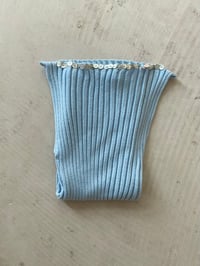 Image 3 of Merino Ribb Top with Pearl Button boat  neck light blue 