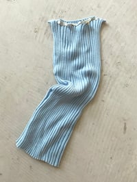 Image 1 of Merino Ribb Top with Pearl Button boat  neck light blue 