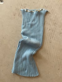 Image 2 of Merino Ribb Top with Pearl Button boat  neck light blue 