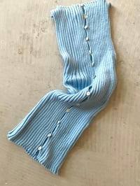 Image 1 of Merino Rib Top with Pearl Button boat  neck light blue 