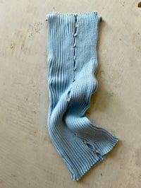 Image 2 of Merino Rib Top with Pearl Button boat  neck light blue 