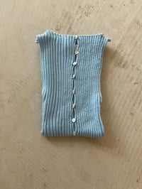 Image 3 of Merino Rib Top with Pearl Button boat  neck light blue 
