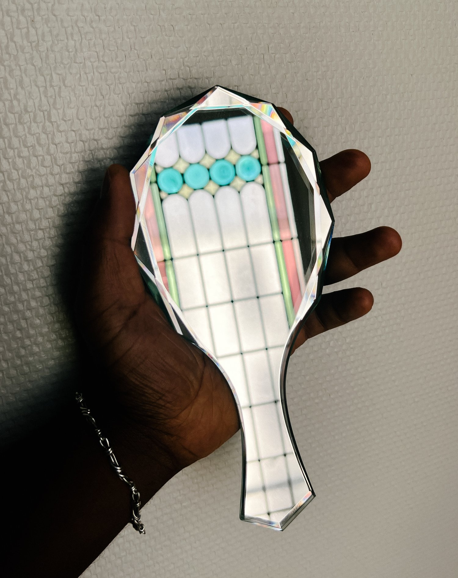 60's Hand Mirror with  beveled edge - OS