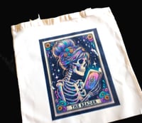 Image 3 of Handmade The Reader Tarot Card Canvas Tote Bag, Reusable, book, skull, shopping