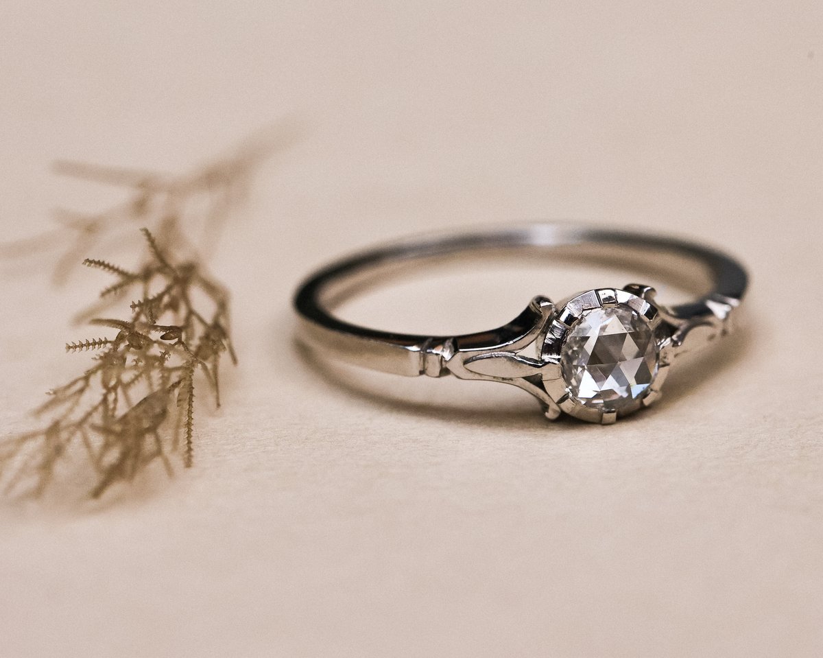 Image of Platinum 4.49mm 'Fleur de Lys' rose-cut diamond ring (LON252)