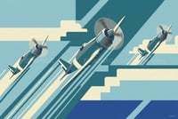 Image 3 of FIAT G.50 in formazione  – stampa vintage in stile anni ’30