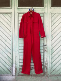 Image 1 of Size Medium, French Vintage Red Jumpsuit, 100% cotton Mechanic, Boiler-suit Overalls. 