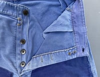 Image 2 of Vintage faded and patched French Moleskin Cotton Pants, Size 33" Waist, 1950's Workwear trousers.