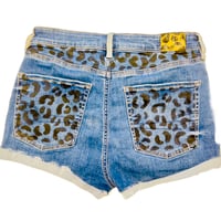 Image 1 of Womens Customized American Eagle cut off shorts SZ 6 hand painted leopard print in black & silver 