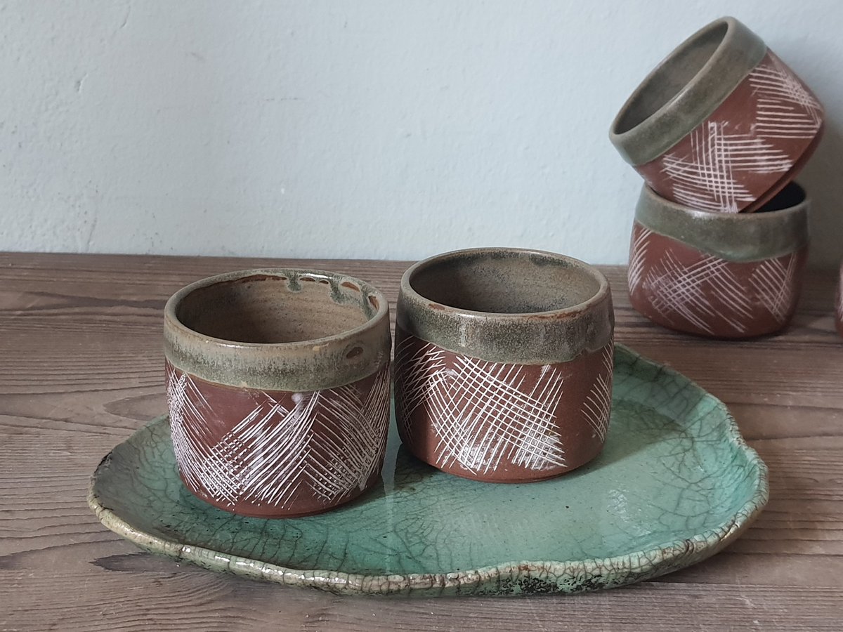Tazzine con vassoio raku | GRES ROSSO