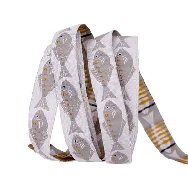 Image of By the Seaside Fish 5/8" Wide Ribbon by Loes Van Oosten  1 Yard Cuts