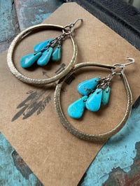 Image 9 of Kingman Turquoise Sterling Silver and Brass Hoops earrings 