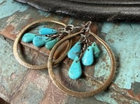 Image 8 of Kingman Turquoise Sterling Silver and Brass Hoops earrings 