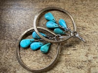Image 3 of Kingman Turquoise Sterling Silver and Brass Hoops earrings 