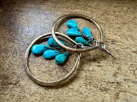 Image 10 of Kingman Turquoise Sterling Silver and Brass Hoops earrings 