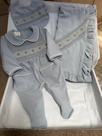BOYS GREY SMOCKED BABYGROW SET 