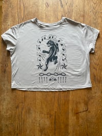 Image 1 of D3ath to TERFs - Cropped Grey Purple Shirt