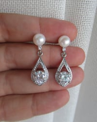 Image 5 of Windsor Pearl Earrings - Heirloom Bridal Drop Earrings