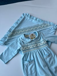 Image 2 of Blue smocked Babygrow set