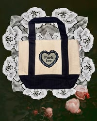 Image 1 of Ice Out/ Fuck Ice gingham scalloped heart - MINI Embroidered Tote