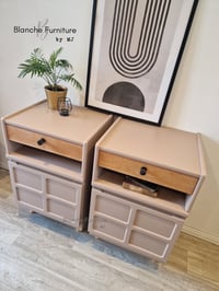 Image 8 of Pair of Nathan Bedside Tables / Cabinets in dusty pink
