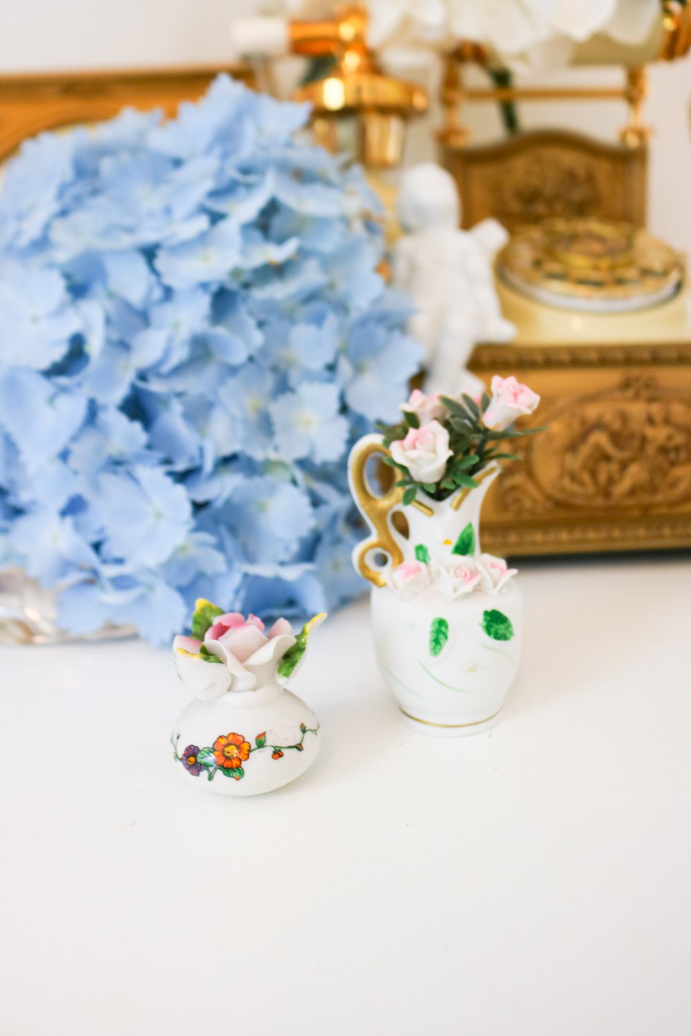 Lot of Two Miniature Pink Porcelain Table Top Roses 