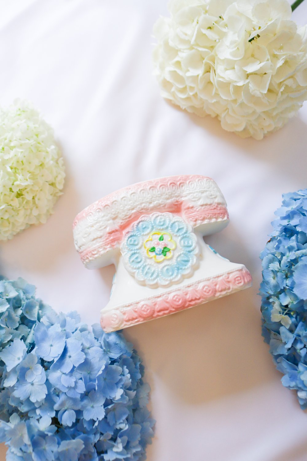 Rare Vintage 1950s Napco Pastel Baby Phone Planter With Floral and Bow Details