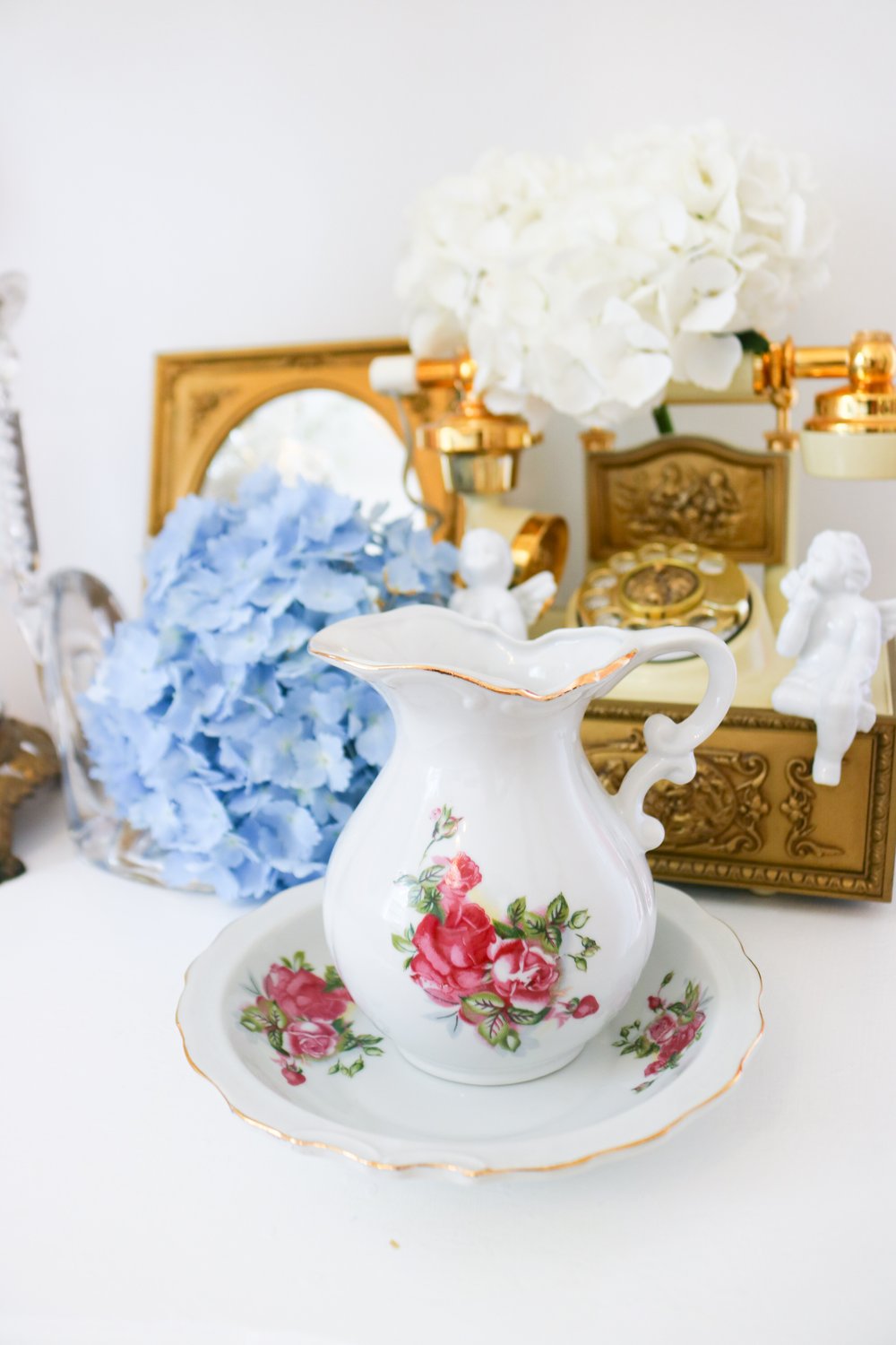 Vintage Mini Japan Rose Pitcher with Matching Bowl 